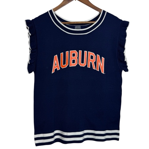 gameday couture Tops - Auburn Navy Sleeveless Ruffle Bring The Drama Top